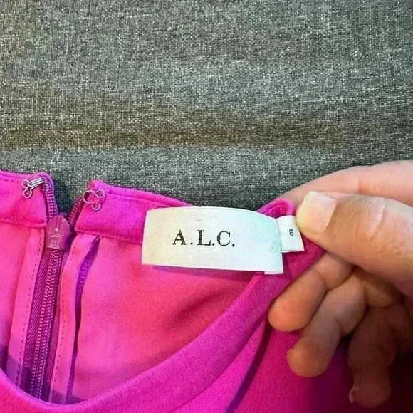 A.L.C Jane crepe Mini Dress in Hot Pink Long Sleeve wrap ALC 6 Christmas Holiday - Picture 10 of 16
